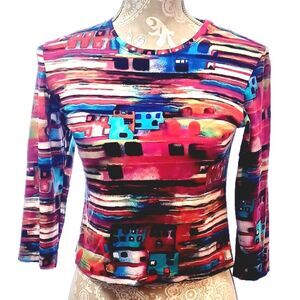 Chico's colorful print stretch crop pullover top small